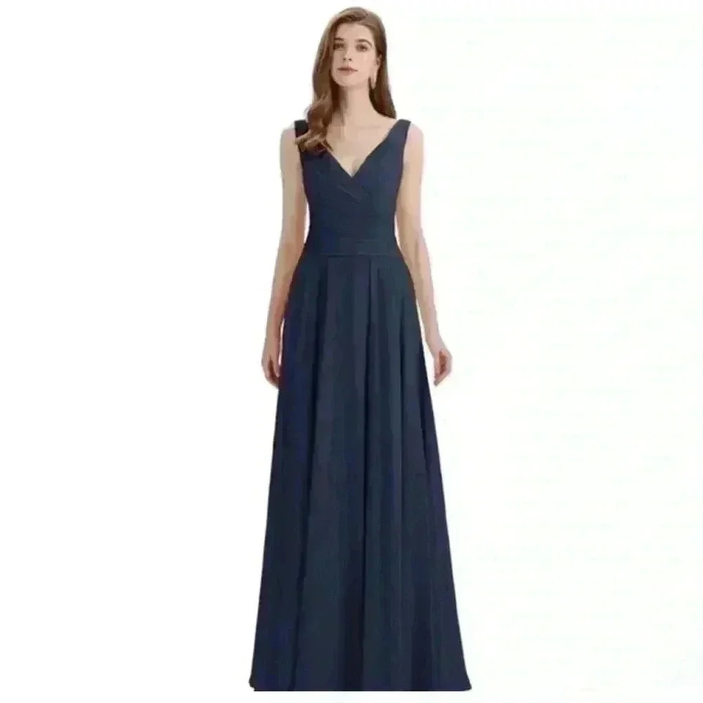 Mori Lee Navy Chiffon Bridesmaids dress, style 21532, Women’s Size 18